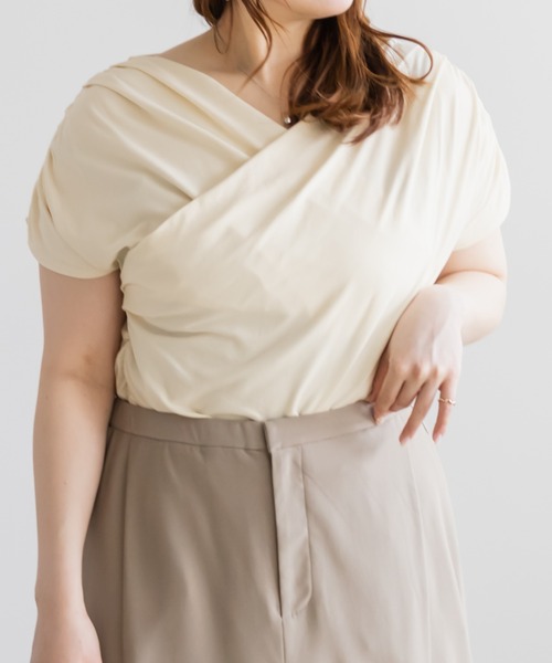 CLETTE（クレット）の「CLETTEオリジナルドレープカシュクールプルオーバー（Tシャツ/カットソー・レディース・パープル/ブラック/アイボリー・4L/3L/LL）」の4枚目の写真