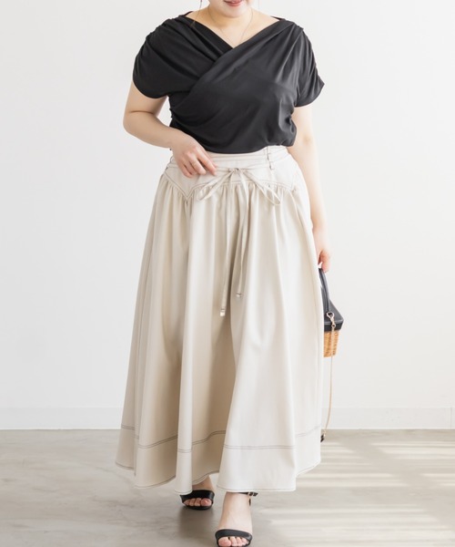 CLETTE（クレット）の「CLETTEオリジナルドレープカシュクールプルオーバー（Tシャツ/カットソー・レディース・パープル/ブラック/アイボリー・4L/3L/LL）」の11枚目の写真