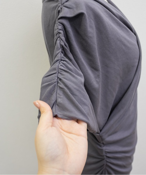 CLETTE（クレット）の「CLETTEオリジナルドレープカシュクールプルオーバー（Tシャツ/カットソー・レディース・パープル/ブラック/アイボリー・4L/3L/LL）」の19枚目の写真