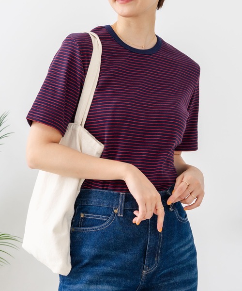 fort point(フォーポイント)の「【C-FORTPOINT/フォートポイント】【細見え スタイルアップ効果】細ボーダー ジャガードリブTシャツ 着痩せ きれいめ オフィス 通勤 大人カジュアル フレンチシック(Tシャツ/カットソー・レディース・ブラック/ネイビー/アイボリー/ライトブラウン/杢グレー・ONE SIZE)」の5枚目の写真