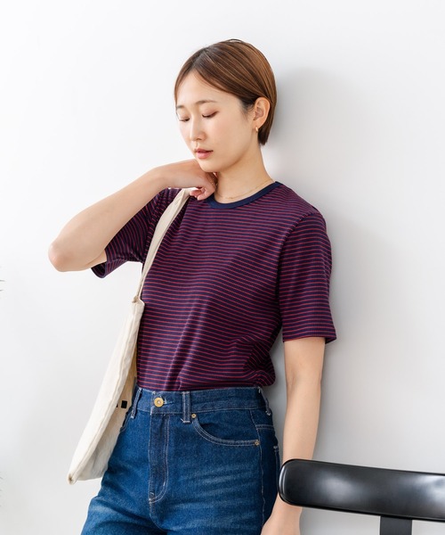fort point(フォーポイント)の「【C-FORTPOINT/フォートポイント】【細見え スタイルアップ効果】細ボーダー ジャガードリブTシャツ 着痩せ きれいめ オフィス 通勤 大人カジュアル フレンチシック(Tシャツ/カットソー・レディース・ブラック/ネイビー/アイボリー/ライトブラウン/杢グレー・ONE SIZE)」の8枚目の写真
