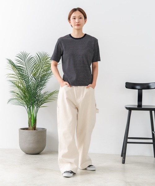 fort point(フォーポイント)の「【C-FORTPOINT/フォートポイント】【細見え スタイルアップ効果】細ボーダー ジャガードリブTシャツ 着痩せ きれいめ オフィス 通勤 大人カジュアル フレンチシック(Tシャツ/カットソー・レディース・ブラック/ネイビー/アイボリー/ライトブラウン/杢グレー・ONE SIZE)」の11枚目の写真