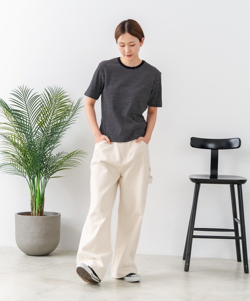fort point(フォーポイント)の「【C-FORTPOINT/フォートポイント】【細見え スタイルアップ効果】細ボーダー ジャガードリブTシャツ 着痩せ きれいめ オフィス 通勤 大人カジュアル フレンチシック(Tシャツ/カットソー・レディース・ブラック/ネイビー/アイボリー/ライトブラウン/杢グレー・ONE SIZE)」の12枚目の写真