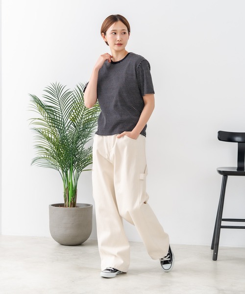 fort point(フォーポイント)の「【C-FORTPOINT/フォートポイント】【細見え スタイルアップ効果】細ボーダー ジャガードリブTシャツ 着痩せ きれいめ オフィス 通勤 大人カジュアル フレンチシック(Tシャツ/カットソー・レディース・ブラック/ネイビー/アイボリー/ライトブラウン/杢グレー・ONE SIZE)」の13枚目の写真