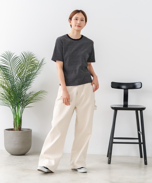 fort point(フォーポイント)の「【C-FORTPOINT/フォートポイント】【細見え スタイルアップ効果】細ボーダー ジャガードリブTシャツ 着痩せ きれいめ オフィス 通勤 大人カジュアル フレンチシック(Tシャツ/カットソー・レディース・ブラック/ネイビー/アイボリー/ライトブラウン/杢グレー・ONE SIZE)」の14枚目の写真