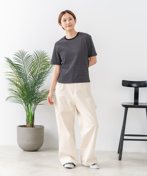 fort point(フォーポイント)の「【C-FORTPOINT/フォートポイント】【細見え スタイルアップ効果】細ボーダー ジャガードリブTシャツ 着痩せ きれいめ オフィス 通勤 大人カジュアル フレンチシック(Tシャツ/カットソー・レディース・ブラック/ネイビー/アイボリー/ライトブラウン/杢グレー・ONE SIZE)」の15枚目の写真