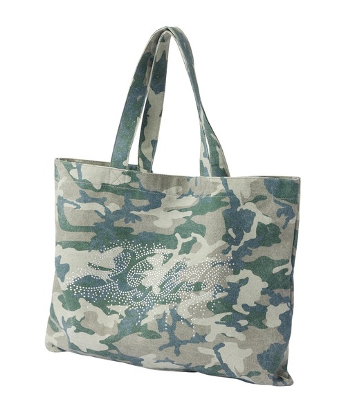 X-girl(エックスガール)の「RHINESTONE LOGO BIG TOTE BAG(トートバッグ・レディース・ベージュ/カモフラージュ/ブラック・ONE SIZE)」の7枚目の写真