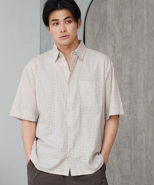 jiggys shop(ジギーズショップ)の「速乾 パナマ織 チェック 半袖シャツ(シャツ/ブラウス・メンズ・ブラック/ブルー/ブラウン/ベージュ/ネイビー・MEDIUM/LARGE/X-LARGE)」の4枚目の写真