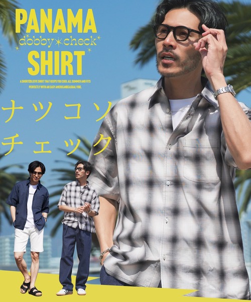 jiggys shop(ジギーズショップ)の「速乾 パナマ織 チェック 半袖シャツ(シャツ/ブラウス・メンズ・ブラック/ブルー/ブラウン/ベージュ/ネイビー・MEDIUM/LARGE/X-LARGE)」の13枚目の写真