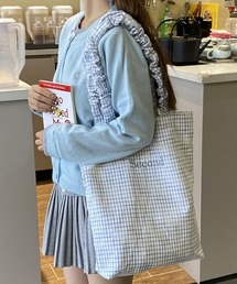 【大容量／A4対応】チェック柄ギャザーハンドルトートバッグ