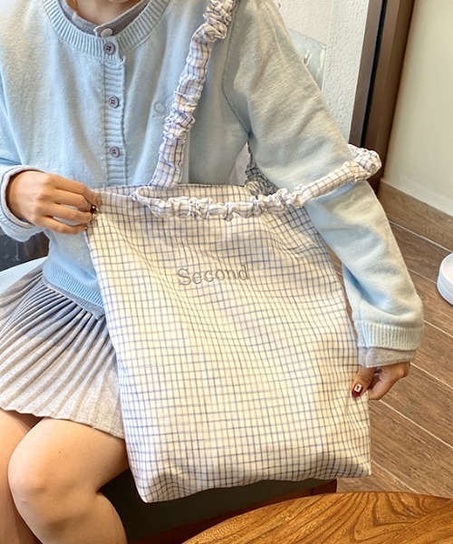 Teem Store(チームストア)の「【大容量/A4対応】チェック柄ギャザーハンドルトートバッグ(トートバッグ・レディース・イエロー/ブルー/ホワイト・F)」の16枚目の写真