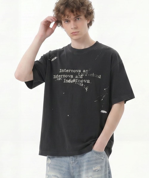 HOOK(フック)の「HOOK タイプライター × ペイントスプラッシュ ウォッシュ オーバーサイズT (SS)(Tシャツ/カットソー・メンズ・ブラック/オフホワイト/グレー・L/M)」の3枚目の写真