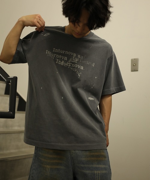 HOOK(フック)の「HOOK タイプライター × ペイントスプラッシュ ウォッシュ オーバーサイズT (SS)(Tシャツ/カットソー・メンズ・ブラック/オフホワイト/グレー・L/M)」の9枚目の写真