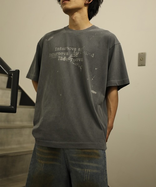 HOOK(フック)の「HOOK タイプライター × ペイントスプラッシュ ウォッシュ オーバーサイズT (SS)(Tシャツ/カットソー・メンズ・ブラック/オフホワイト/グレー・L/M)」の6枚目の写真