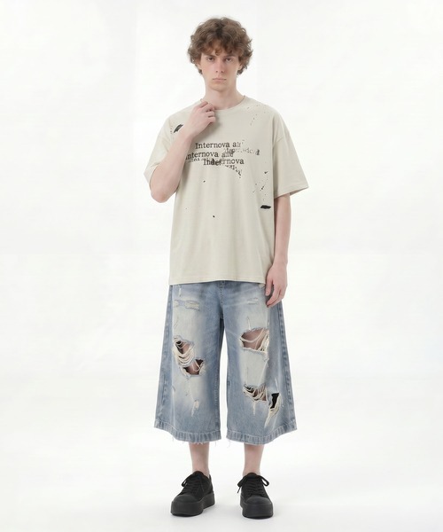 HOOK（フック）の「HOOK タイプライター × ペイントスプラッシュ ウォッシュ オーバーサイズT (SS)（Tシャツ/カットソー・メンズ・ブラック/オフホワイト/グレー・L/M）」の14枚目の写真