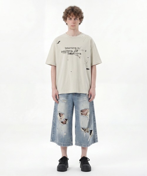 HOOK（フック）の「HOOK タイプライター × ペイントスプラッシュ ウォッシュ オーバーサイズT (SS)（Tシャツ/カットソー・メンズ・ブラック/オフホワイト/グレー・L/M）」の15枚目の写真