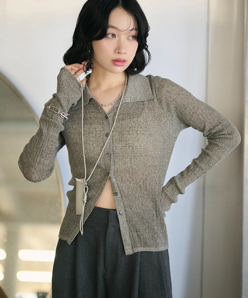 LAULEN(ローレン)の「random rib collar knit pullover /ランダムリブ襟付きニットプルオーバー(カーディガン/ボレロ・レディース・ホワイト/グレー/ブラック・FREE)」の1枚目の写真