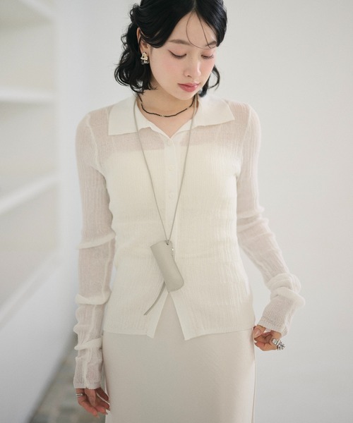 LAULEN(ローレン)の「random rib collar knit pullover /ランダムリブ襟付きニットプルオーバー(カーディガン/ボレロ・レディース・ホワイト/グレー/ブラック・FREE)」の2枚目の写真