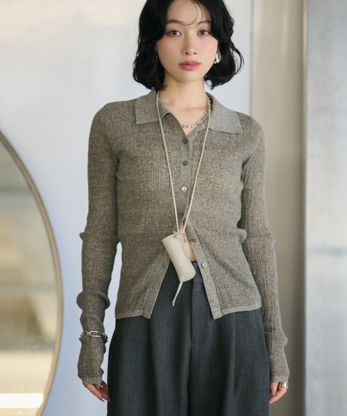 LAULEN(ローレン)の「random rib collar knit pullover /ランダムリブ襟付きニットプルオーバー(カーディガン/ボレロ・レディース・ホワイト/グレー/ブラック・FREE)」の4枚目の写真