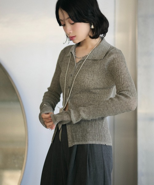 LAULEN(ローレン)の「random rib collar knit pullover /ランダムリブ襟付きニットプルオーバー(カーディガン/ボレロ・レディース・ホワイト/グレー/ブラック・FREE)」の5枚目の写真