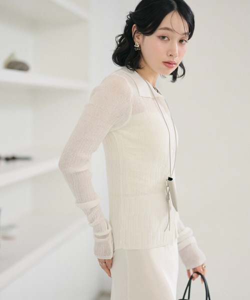 LAULEN(ローレン)の「random rib collar knit pullover /ランダムリブ襟付きニットプルオーバー(カーディガン/ボレロ・レディース・ホワイト/グレー/ブラック・FREE)」の21枚目の写真