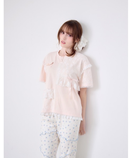 Lolime by mellfy memory（ロリミー バイ メルフィーメモリー）の「lacy pocket tee（Tシャツ/カットソー・レディース・ホワイト/ピンク・FREE）」の5枚目の写真