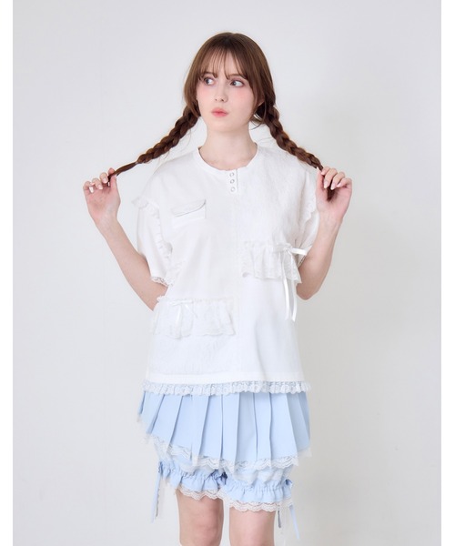 Lolime by mellfy memory（ロリミー バイ メルフィーメモリー）の「lacy pocket tee（Tシャツ/カットソー・レディース・ホワイト/ピンク・FREE）」の3枚目の写真