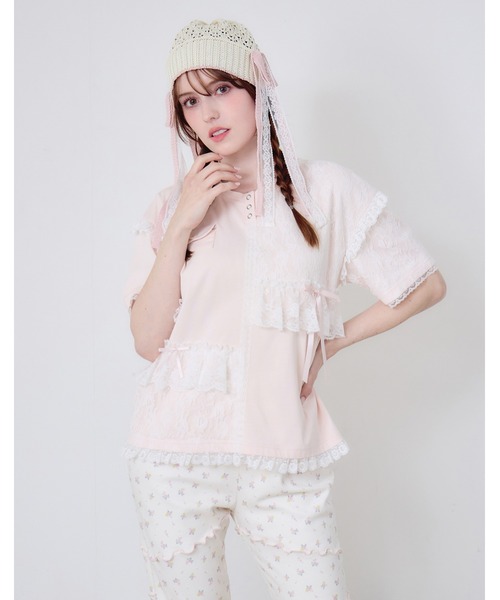 Lolime by mellfy memory（ロリミー バイ メルフィーメモリー）の「lacy pocket tee（Tシャツ/カットソー・レディース・ホワイト/ピンク・FREE）」の4枚目の写真