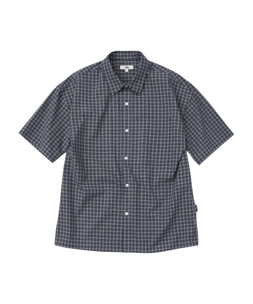 WMC(ダブリューエムシー)の「ボーダーチェックハーフシャツ_NAVY(シャツ/ブラウス・メンズ・ネイビー・MEDIUM/LARGE)」の1枚目の写真