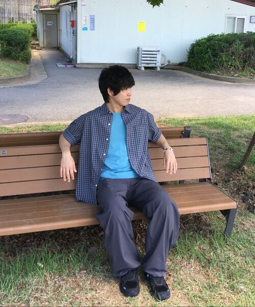 WMC(ダブリューエムシー)の「ボーダーチェックハーフシャツ_NAVY(シャツ/ブラウス・メンズ・ネイビー・MEDIUM/LARGE)」の3枚目の写真