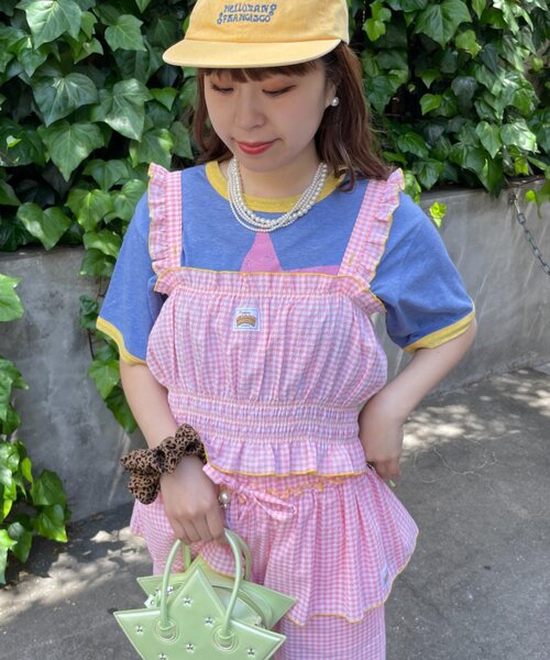 HELLO.SANFRANCISCO(ハローサンフランシスコ)の「【HELLO.SANFRANCISCO/ハローサンフランシスコ】シャーリングチェックビスチェ(タンクトップ・レディース・サックスブルー/ピンク・ONE SIZE)」の6枚目の写真