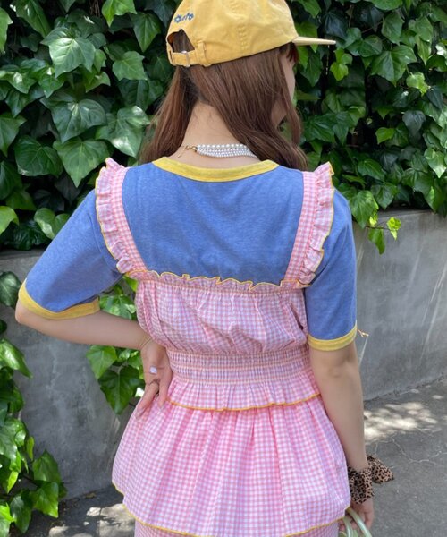 HELLO.SANFRANCISCO(ハローサンフランシスコ)の「【HELLO.SANFRANCISCO/ハローサンフランシスコ】シャーリングチェックビスチェ(タンクトップ・レディース・サックスブルー/ピンク・ONE SIZE)」の9枚目の写真