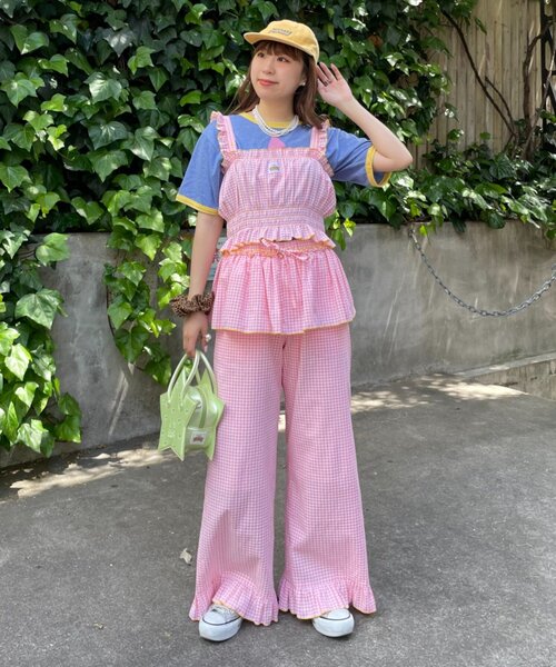 HELLO.SANFRANCISCO(ハローサンフランシスコ)の「【HELLO.SANFRANCISCO/ハローサンフランシスコ】シャーリングチェックビスチェ(タンクトップ・レディース・サックスブルー/ピンク・ONE SIZE)」の12枚目の写真