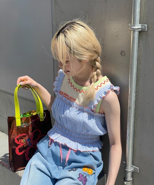 HELLO.SANFRANCISCO(ハローサンフランシスコ)の「【HELLO.SANFRANCISCO/ハローサンフランシスコ】シャーリングチェックビスチェ(タンクトップ・レディース・サックスブルー/ピンク・ONE SIZE)」の16枚目の写真