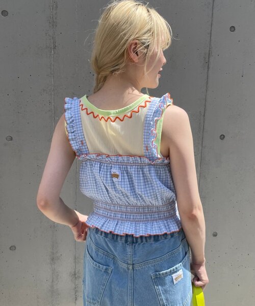 HELLO.SANFRANCISCO(ハローサンフランシスコ)の「【HELLO.SANFRANCISCO/ハローサンフランシスコ】シャーリングチェックビスチェ(タンクトップ・レディース・サックスブルー/ピンク・ONE SIZE)」の18枚目の写真
