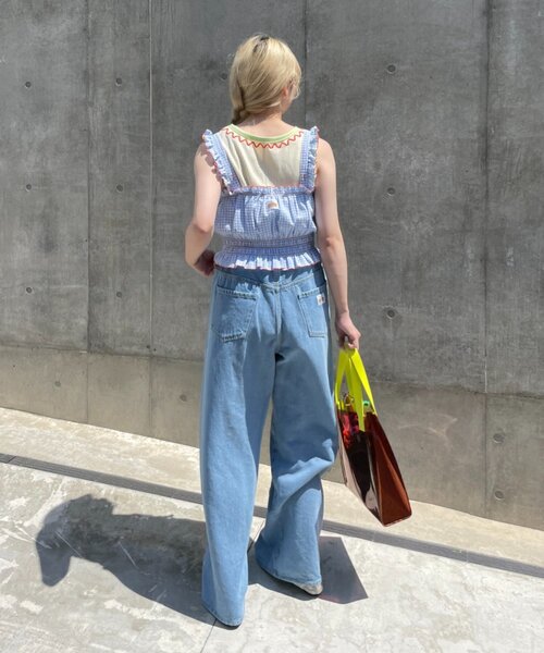 HELLO.SANFRANCISCO(ハローサンフランシスコ)の「【HELLO.SANFRANCISCO/ハローサンフランシスコ】シャーリングチェックビスチェ(タンクトップ・レディース・サックスブルー/ピンク・ONE SIZE)」の5枚目の写真