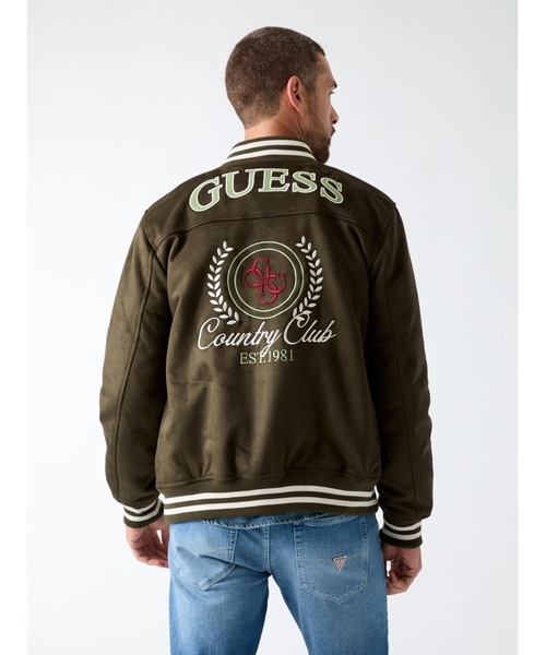 Guess（ゲス）の「VARSITY Suede Jacket ジャケット スタジャン（スタジャン・メンズ・カーキ・SMALL/X-LARGE/LARGE/MEDIUM）」の2枚目の写真