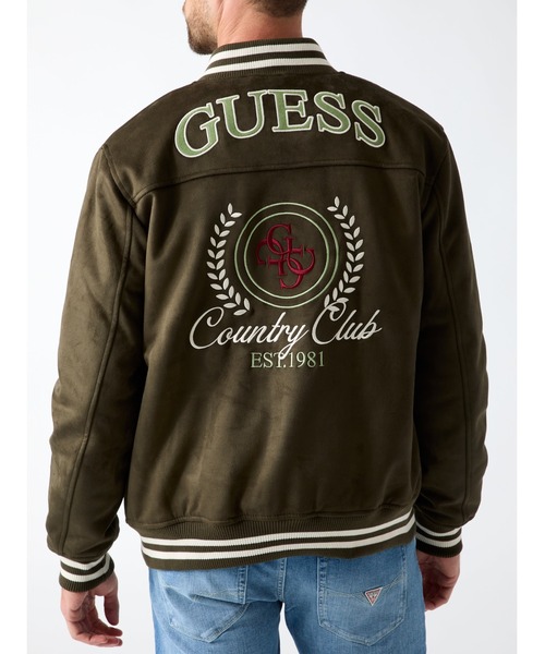 Guess（ゲス）の「VARSITY Suede Jacket ジャケット スタジャン（スタジャン・メンズ・カーキ・SMALL/X-LARGE/LARGE/MEDIUM）」の3枚目の写真