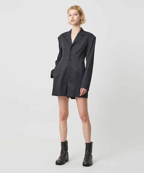 H BEAUTY&YOUTH UNITED ARROWS(エイチビューティーアンドユースユナイテッドアローズ)の「<H>ギャバクロス テーラードカラー オールインワン(ワンピース・レディース・ライトグレー/ダークグレー・M/S)」の6枚目の写真