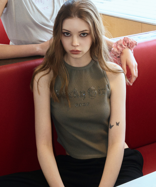 ERER(エルエル)の「Lucky Girl Hotfix Sleeveless Khaki(Tシャツ/カットソー・レディース・カーキ・F/2)」の2枚目の写真