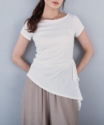 ラウンドネックサイドドレープ半袖Tシャツ