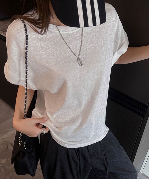 GLAMOROUS JANE(グラマラスジェーン)の「スラブ袖ロールアップTシャツ(Tシャツ/カットソー・レディース・ホワイト/ブラック/グレー・FREE)」の2枚目の写真