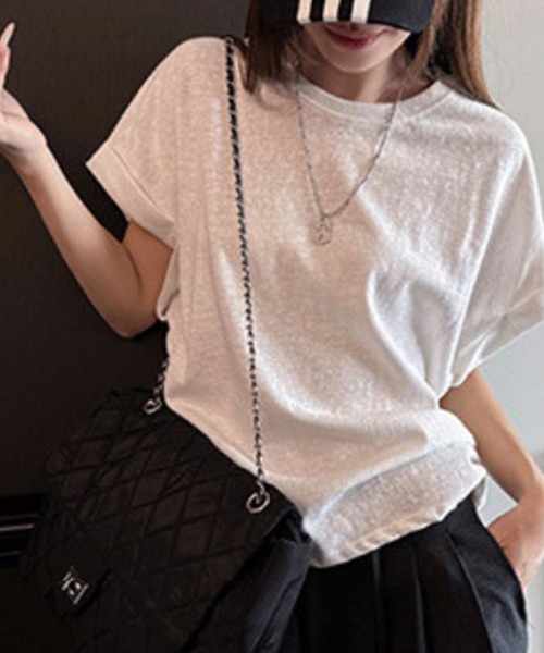 GLAMOROUS JANE(グラマラスジェーン)の「スラブ袖ロールアップTシャツ(Tシャツ/カットソー・レディース・ホワイト/ブラック/グレー・FREE)」の5枚目の写真