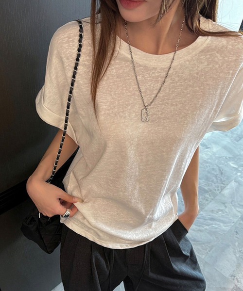 GLAMOROUS JANE(グラマラスジェーン)の「スラブ袖ロールアップTシャツ(Tシャツ/カットソー・レディース・ホワイト/ブラック/グレー・FREE)」の6枚目の写真