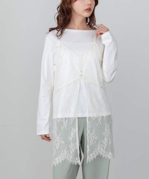 Bab(バブ)の「【セットアイテム】レースビスチェ+カットソーSET(Tシャツ/カットソー・レディース・オフホワイト/杢グレー/チャコールグレー・FREE)」の1枚目の写真