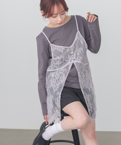 Bab(バブ)の「【セットアイテム】レースビスチェ+カットソーSET(Tシャツ/カットソー・レディース・オフホワイト/杢グレー/チャコールグレー・FREE)」の13枚目の写真