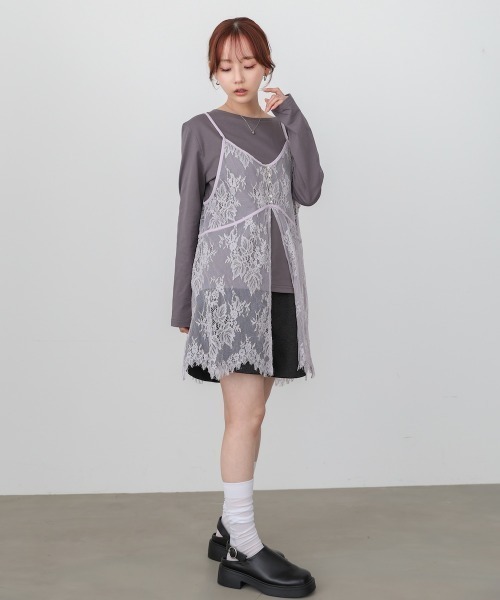 Bab(バブ)の「【セットアイテム】レースビスチェ+カットソーSET(Tシャツ/カットソー・レディース・オフホワイト/杢グレー/チャコールグレー・FREE)」の14枚目の写真