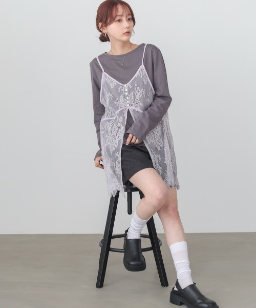 Bab(バブ)の「【セットアイテム】レースビスチェ+カットソーSET(Tシャツ/カットソー・レディース・オフホワイト/杢グレー/チャコールグレー・FREE)」の18枚目の写真