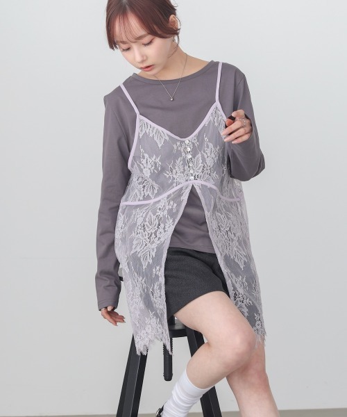 Bab(バブ)の「【セットアイテム】レースビスチェ+カットソーSET(Tシャツ/カットソー・レディース・オフホワイト/杢グレー/チャコールグレー・FREE)」の19枚目の写真