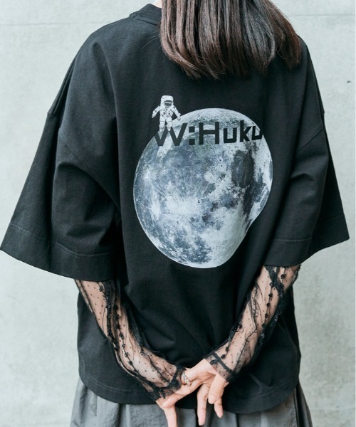 W:Huku(フーク)の「コスモ バック プリント ビッグ Tシャツ(Tシャツ/カットソー・レディース・ブラック/オフホワイト・FREE)」の14枚目の写真